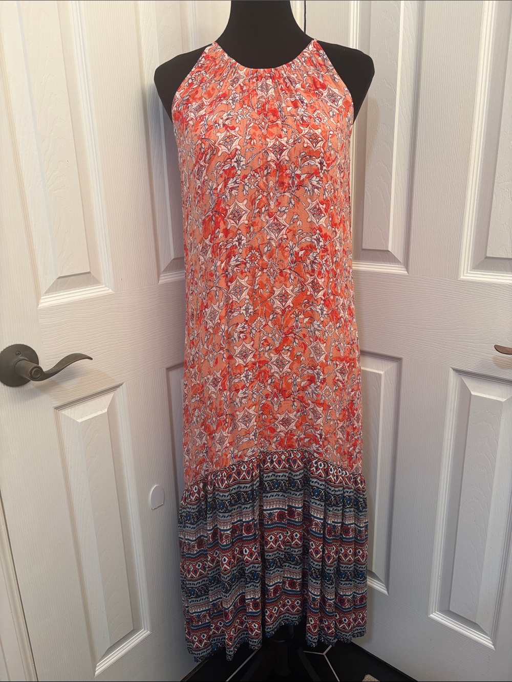 Reba Red and Blue Printed Halter Maxi Dress